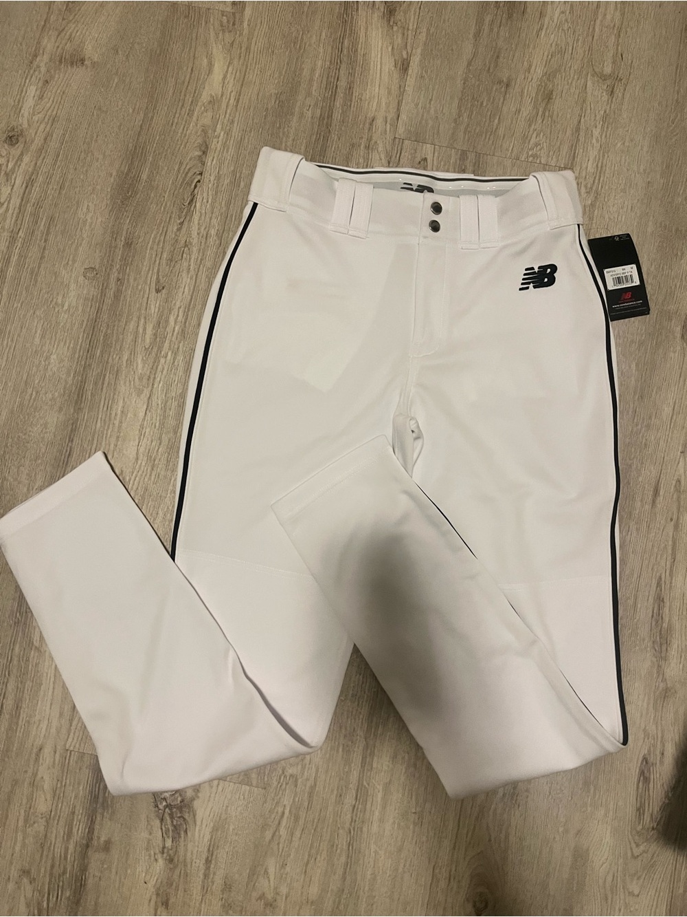 New Balance White Baseball Pants with Black stripe down the sides